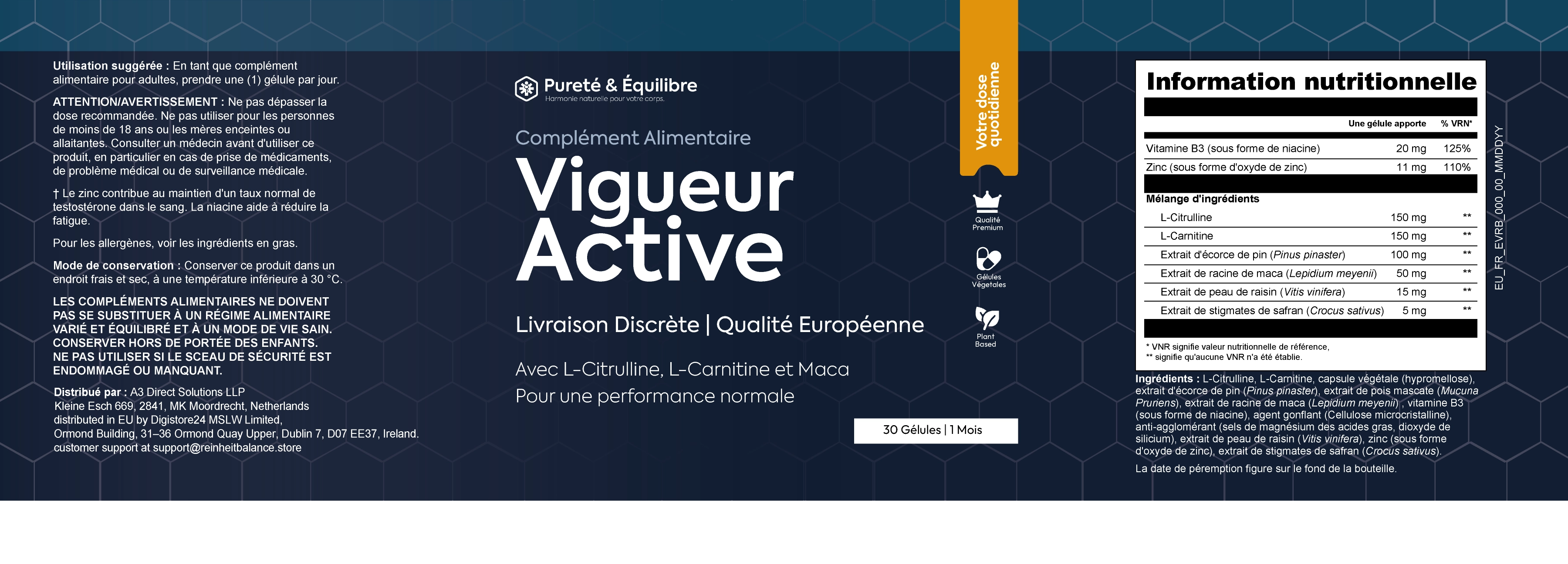 Vigueur Active nutrition information label